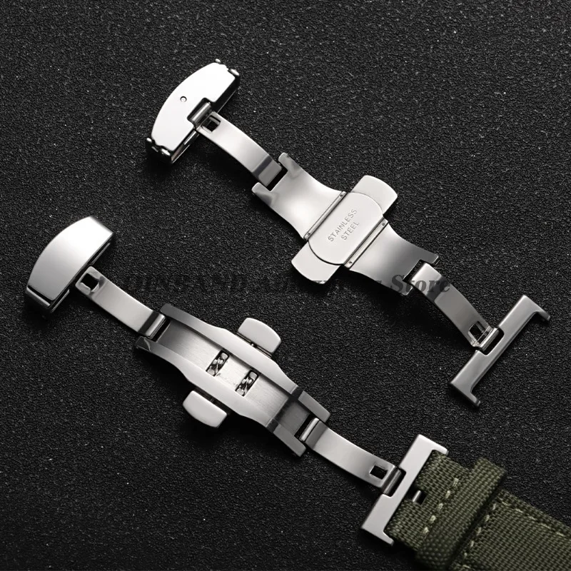 مشبك ساعة 10/12/14/16/18/20/22 مللي متر مشبك فراشة عالمي من الفولاذ المقاوم للصدأ مشبك قابل للطي معادن زر ضغط مزدوج ملحق