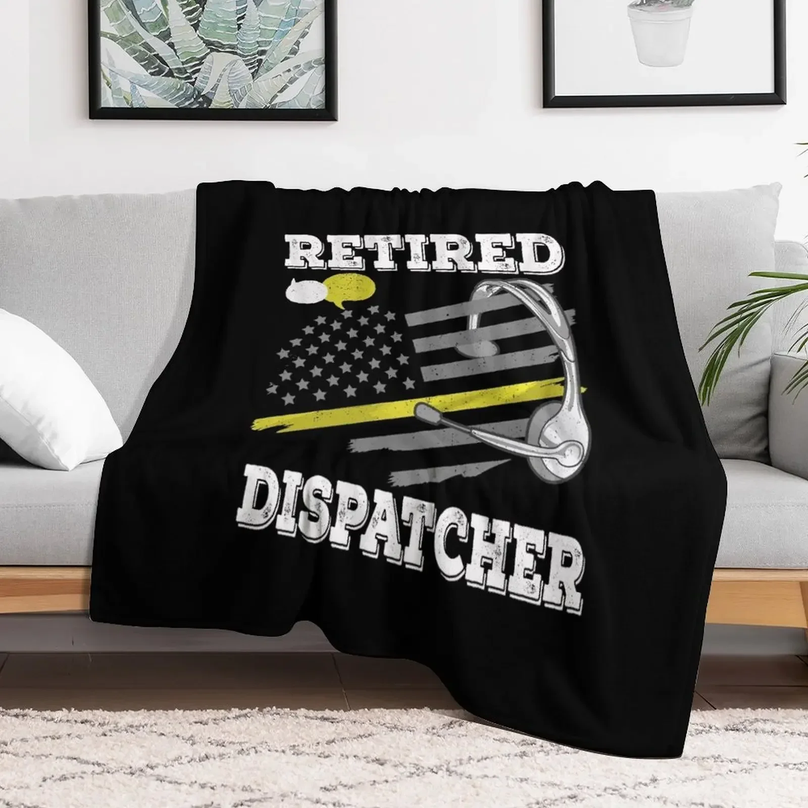 Proud Retired Dispatcher Gift - Thin Yellow Line - American Flag - Retirement Throw Blanket Thins Nap Warm Blankets