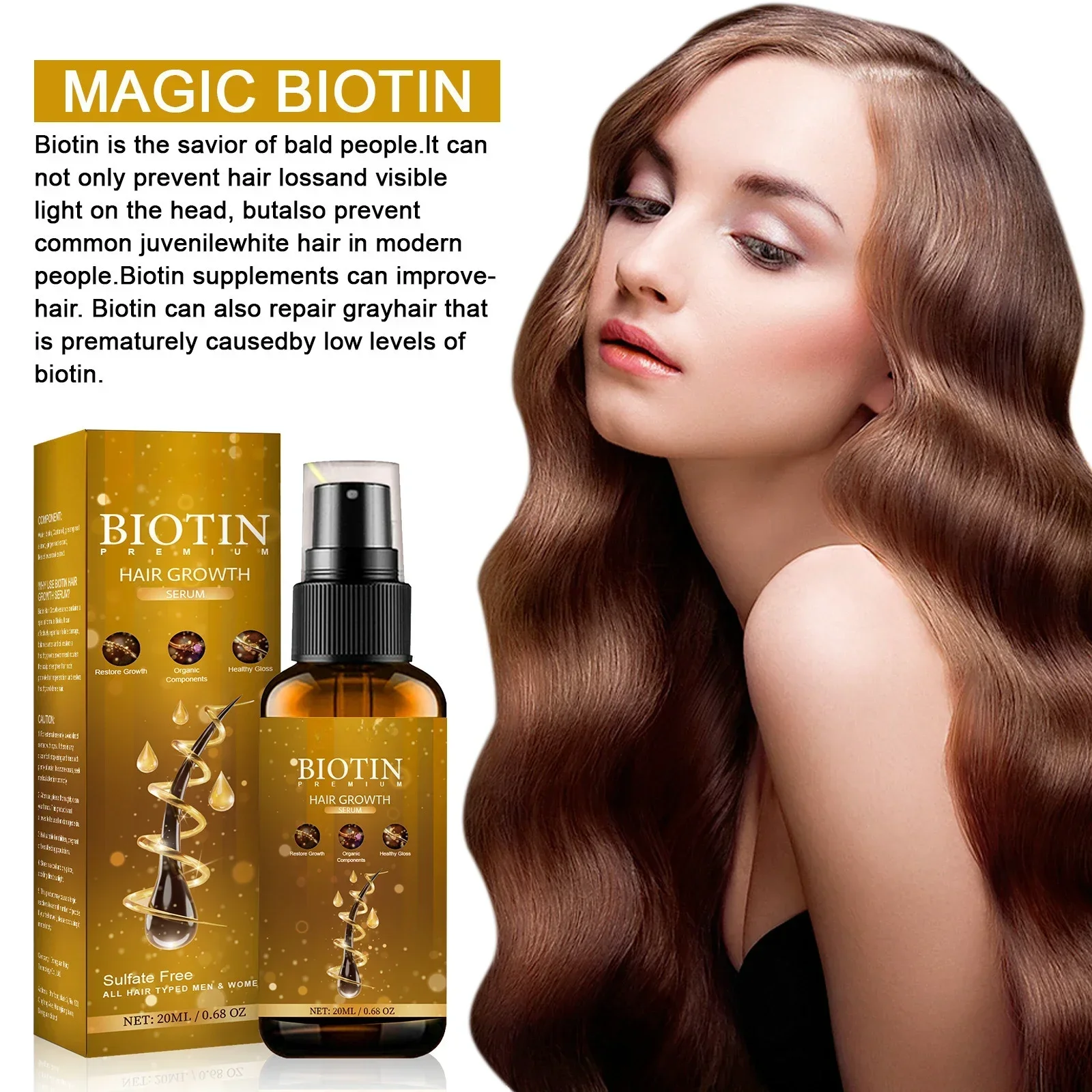 Hair Growth Serum Biotin Anti Hair Loss Spray Scalp Treatment Thick Fast Growing Hair Care Essential Oils For Men Women