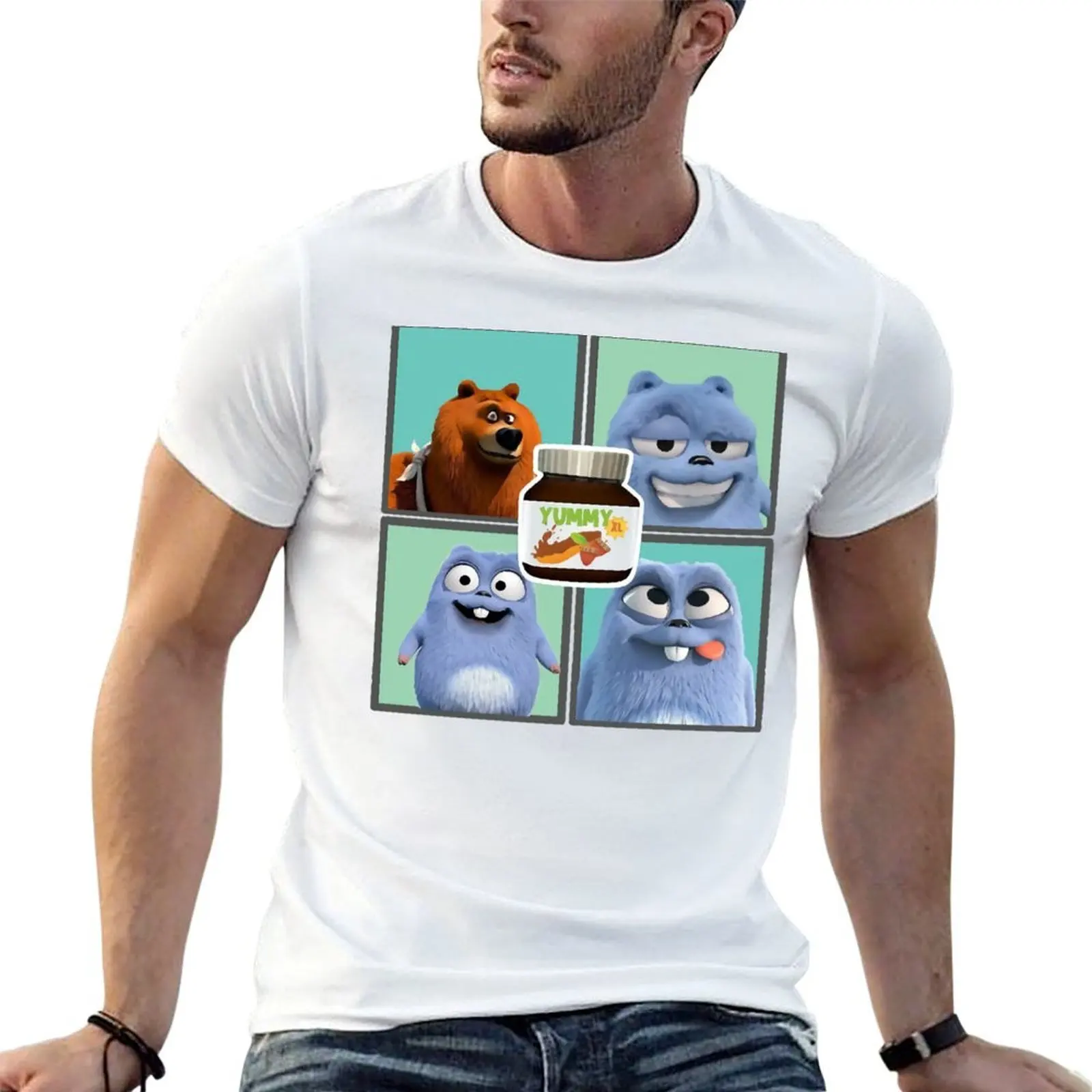 Grizzly and lemmings T-Shirt customs funny costumes t shirts for men cotton