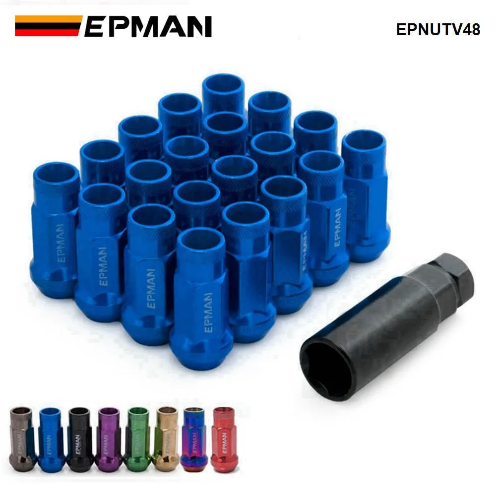 EPMAN 20PCS M12X1.25 lub M12X1.5 JDM V48 stalowa obręcz żołędzia przedłużona otwarta końcówka nakrętki z końcówką wyścigowa z jednym klawiszem EPNUTV48