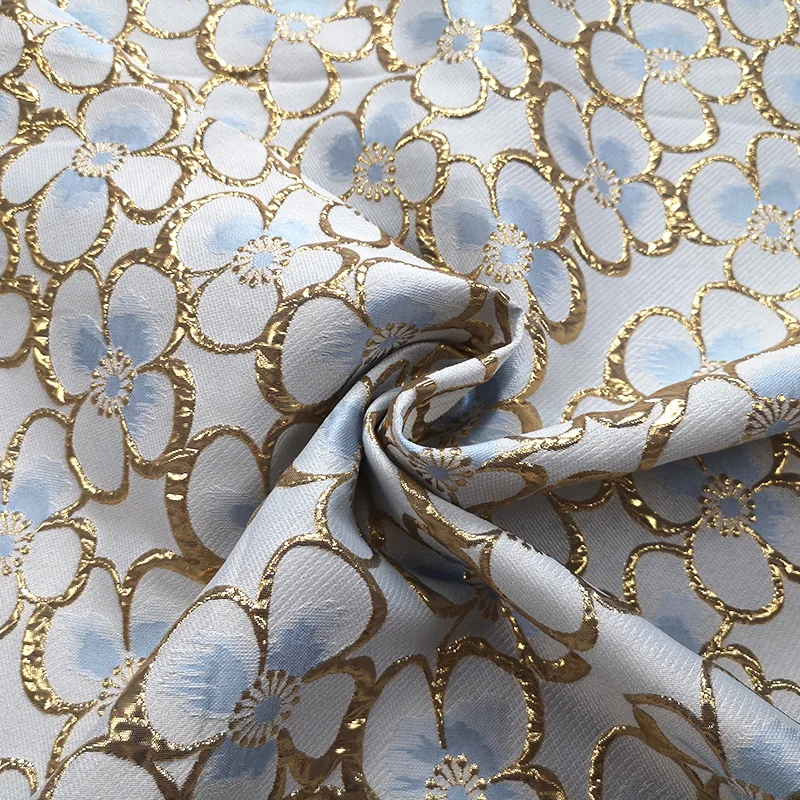 Gold Silk Brocade Jacquard Fabric Small Fresh Flower Dress Children Spring Summer Fashion Design Sew Wholesale Material by Meter