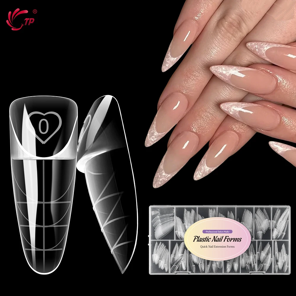 

TP 150Pcs Space Nail Dual Forms Oval Stiletto Reusable Nail Art Mold with Smart French Line Full Cover Extension French Manicure