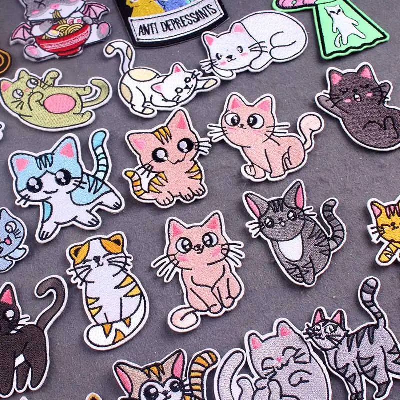 Cartoon Cat Patches On Clothes DIY Cute Patch Iron On Patches For Clothes Stripes Embroidery Patch Badges On Backpack Decor