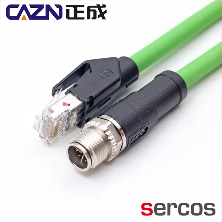 Ethernet M12 Connector 8 pin X code Male to RJ45 with Industrial Ethernet Waterproof  Cable  Sercos Automation Bus Application