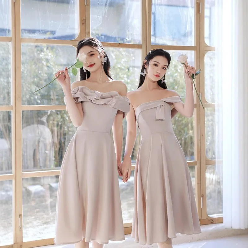 

2025 Bridesmaid Dress High Grade Satin Wedding Sisters Group Students Graduation Dress Can Be Worn By Women When They Are Thin