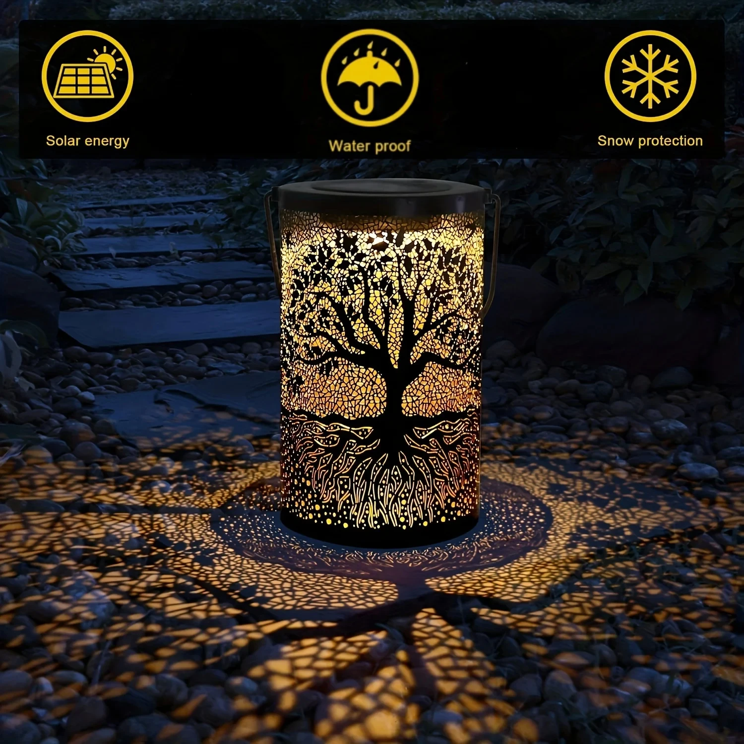 1pc Hanging Solar Lantern, Outdoor Waterproof Vintage Metal LED Big Tree Decorative Lights, Garden Yard Lawn Lights