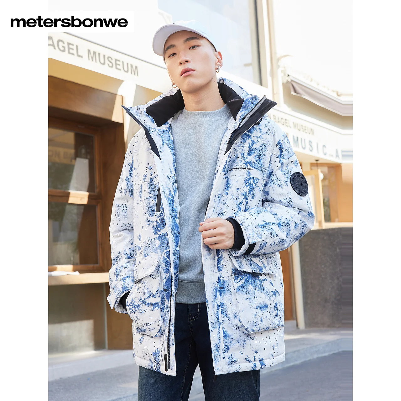 Metersbonwe-Men's Down Jacket loose Hooded Duck Down Print Cargo Jacket Fashion Trend Casual Warm Wear Winter