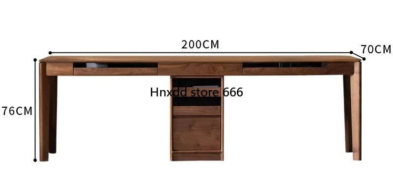 Black walnut solid wood double desk bookcase integrated