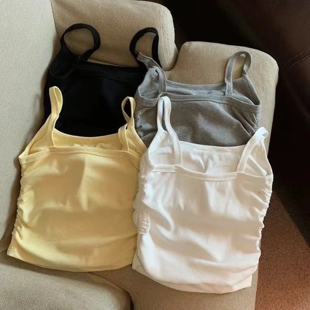 جديد الصلبة رداء علوي من دون أكمام للنساء القمم أكمام مع منصات الصدر ضيق مرونة قميص مضلع طيات الإناث الملابس الداخلية النساء