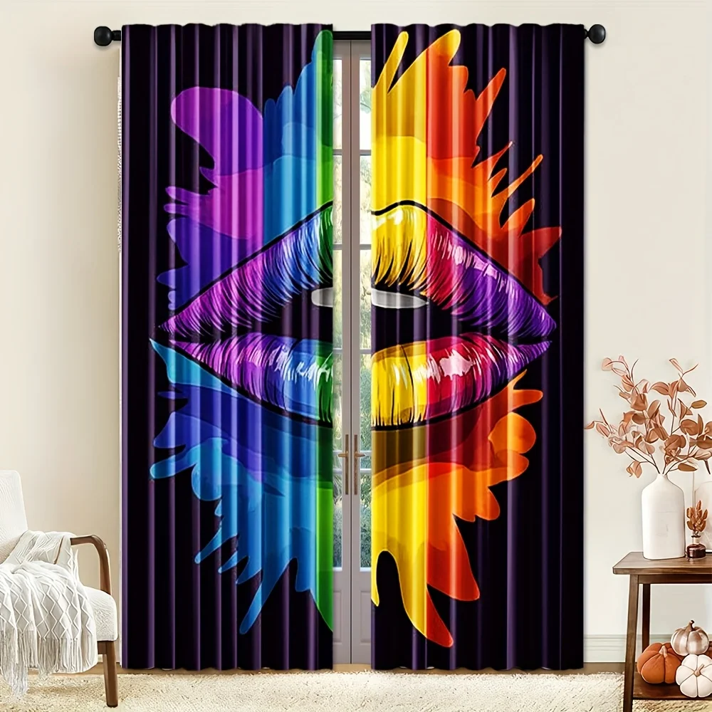 Vivid Abstract Lips Pop Art Curtain Drapes Modern Style Window Treatment Blackout Energy Decor for Living Room Home Accent