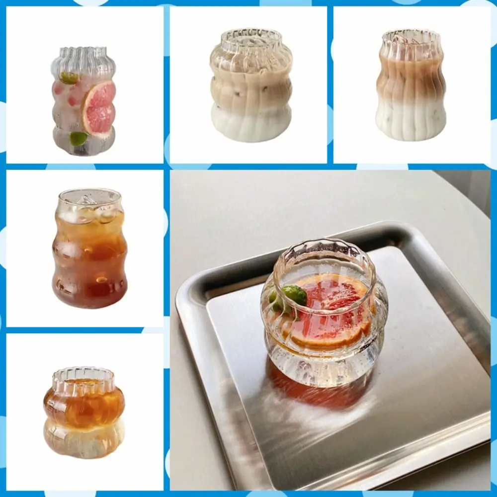

Cute Wave Shape Glass Stripes Cup Stripes Transparent Mugs Large Capacity Vertical Grain Gift