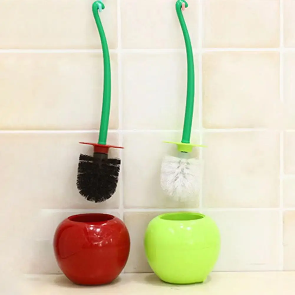 Non-slip Toilet Brush Ergonomic Cherry Shape Toilet Brush with Long Handle Holder for Comfortable Bathroom Tool Cleaner