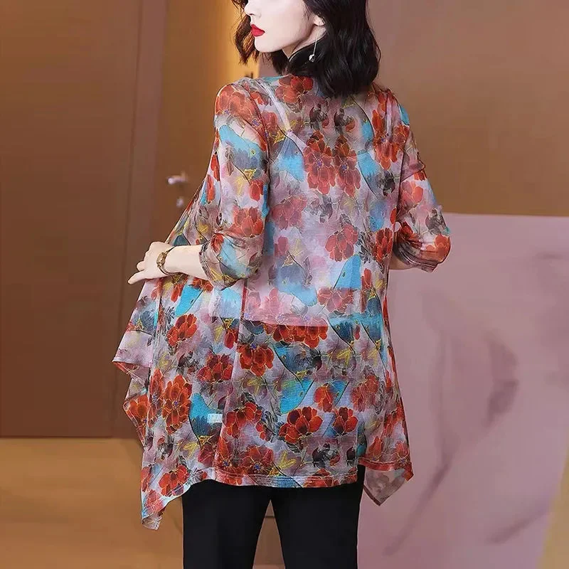 2024 Women\'s Summer New Chiffon Shirt Shawl Thin Cardigan Jacket Fashion Air-Conditioned Shirt Long Sleeves Coat Tops Female