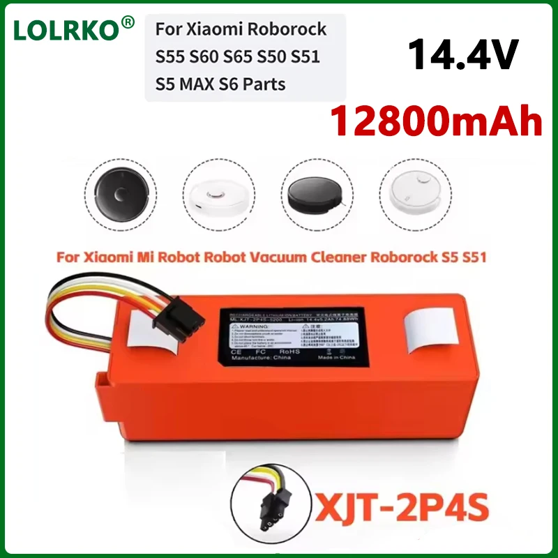 2026 NEW Replacement Battery for Xiaomi Roborock S55 S60 S65 S50 S51 S5 MAX Robot Vacuum Cleaner S6 Parts 14.4V 12800mAh