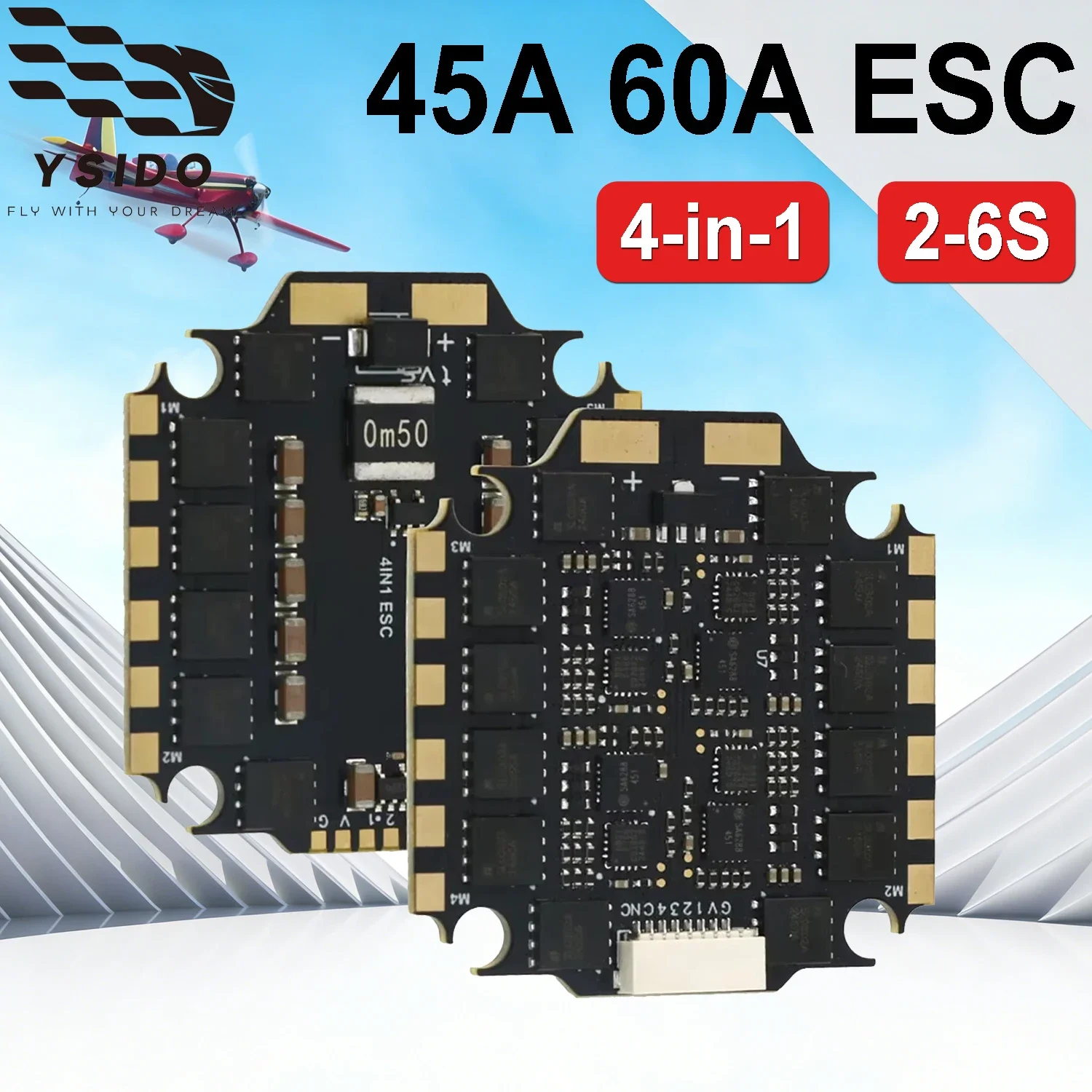 UniFlyYSIDO 4-in-1 45A 60A ESC BLHeli_s DShot300-600 2-6S Lipo 30.5*30.5mm For 5/7/10in RC FPV Freestyle Racing Drone DIY Model