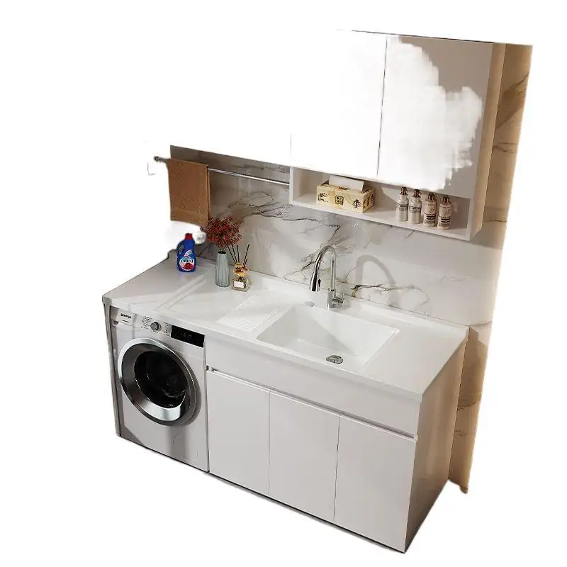Balcony laundry integrated basin laundry sink with rubbing plate drum washing machine cabinet significant other bathroom