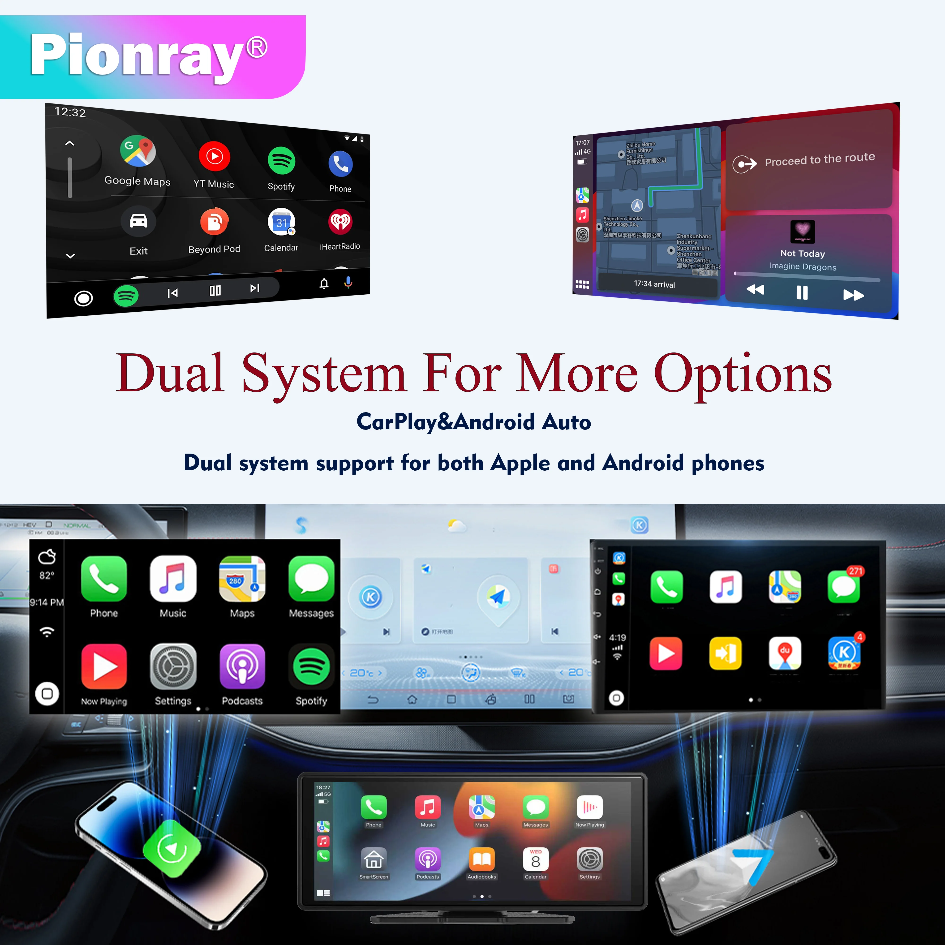 شاشة Carplay اللاسلكية المحمولة للسيارة 10.26 بوصة Carplay وAndroid Auto Car Touch Stereo، مع كاميرا داش وكاميرا احتياطية