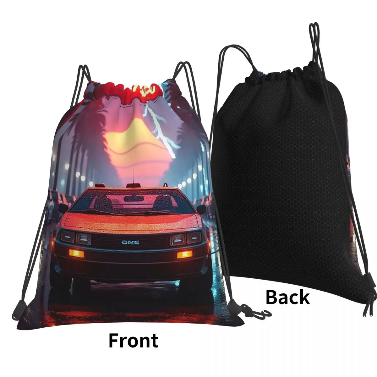 DeLorean Time Machine Back To The Future Backpacks Multi-function Drawstring Bundle Pocket Sports Bag