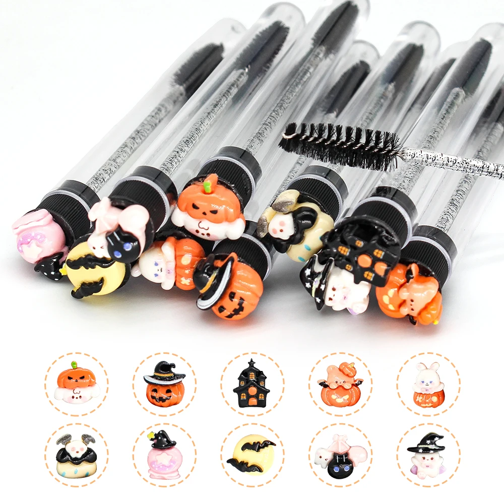 10/50 szt. Szczoteczka do rzęs wielokrotnego użytku Halloween Tube Mascara Wand - Straszna i urocza z tubką, szczoteczki do rzęs, szczoteczka do brwi z wymiennymi końcówkami