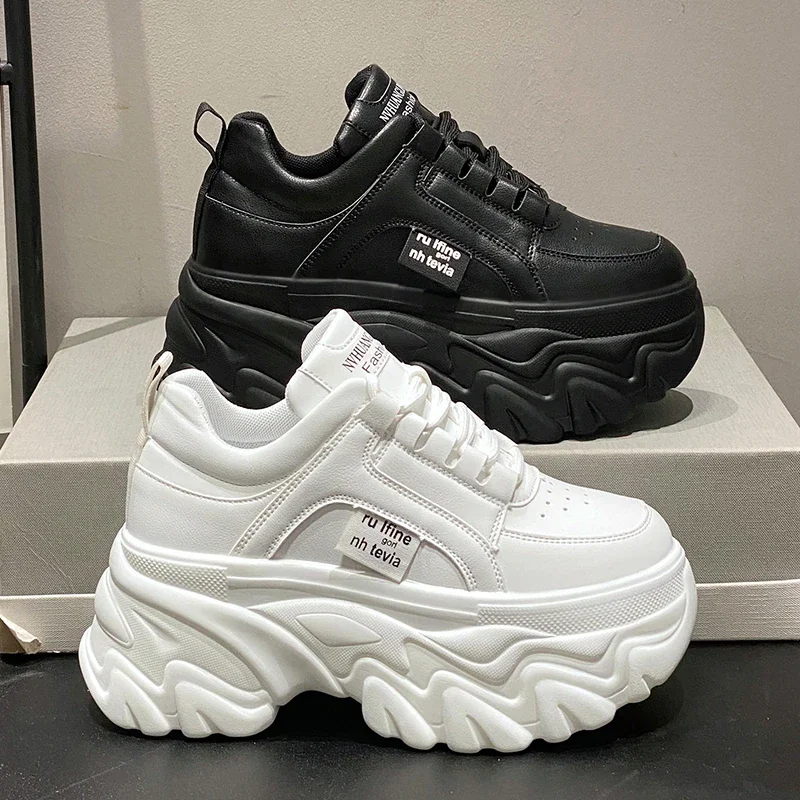 Leather White Black Chunky Sneakers Women Light Spring Autumn Thick Bottom Casual Tennis Fashion PU Platform Sneakers Ladies