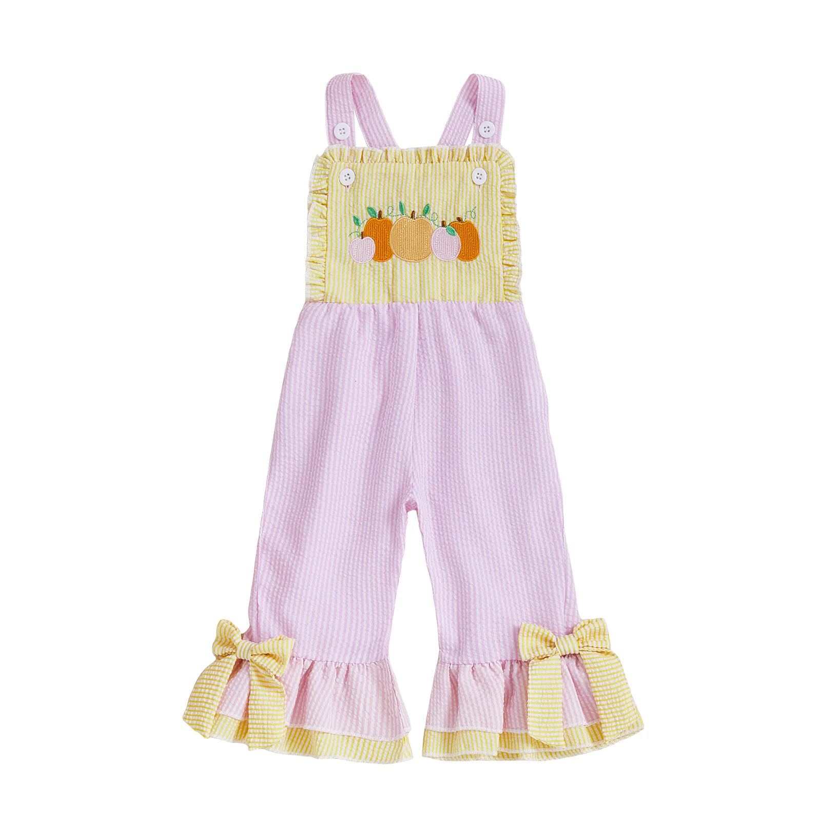 

Комбинезон на Хэллоуин для маленьких девочек, комбинезон с тыквой и вышивкой, полосатый комбинезон без рукавов, брюки на подтяжках