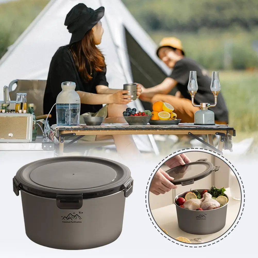 4pcs Titanium Purification Round Freshkeeping Box Microwave Heat Lunch Outdoor Camping Portable Healthy Antibacterial Fruit Bowl