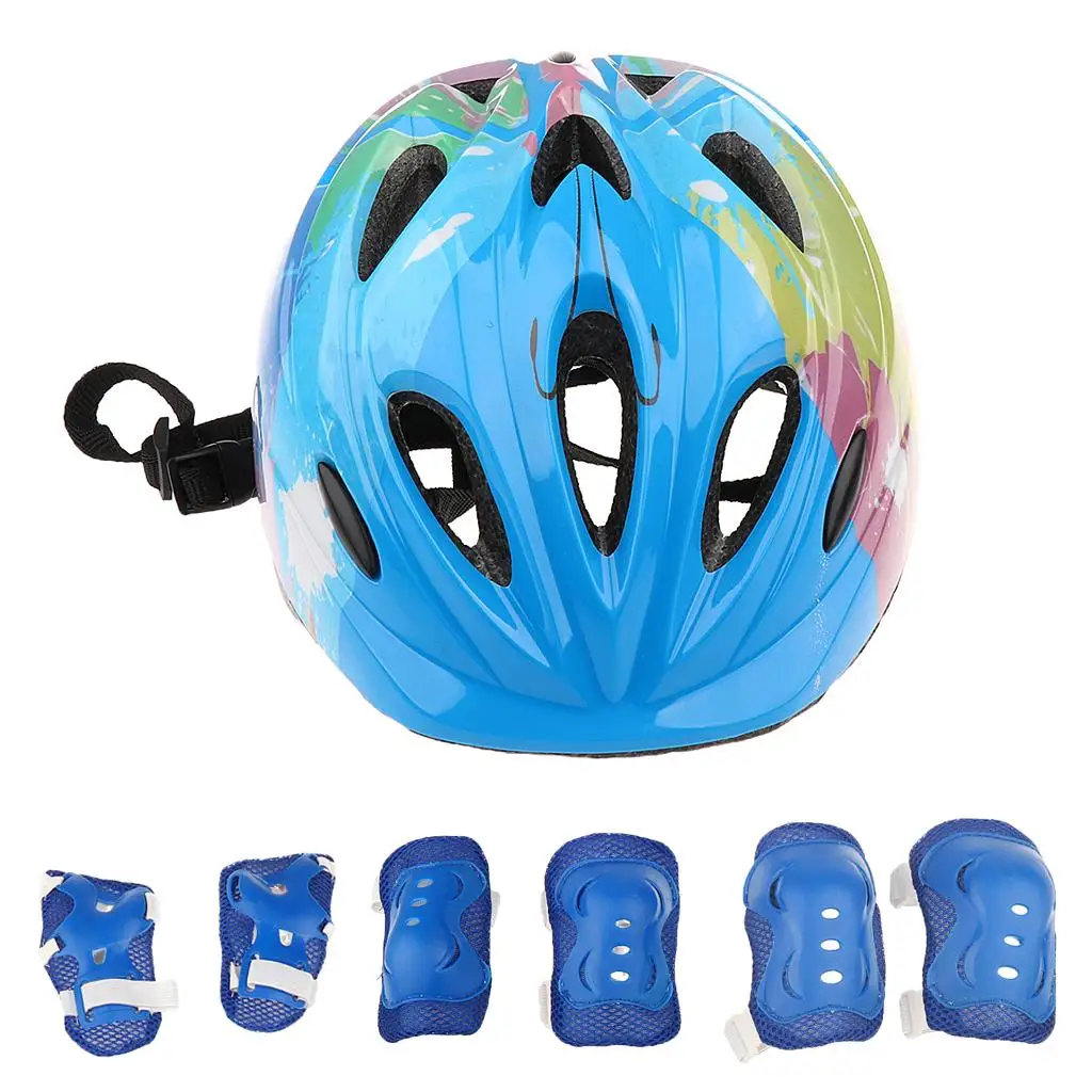 A Set of Kids Helmet Knee Wrist Guard Elbow Pad for Cycling Roller Skating Skateboard