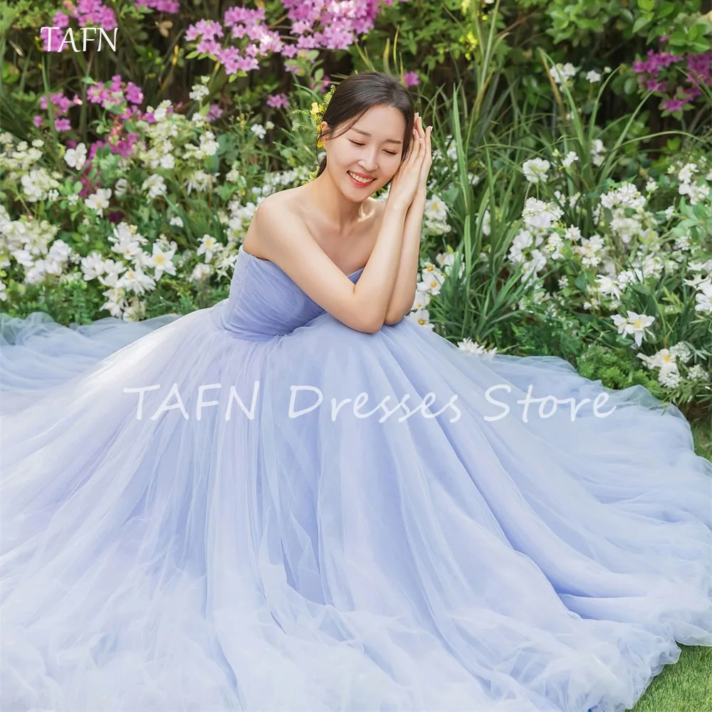 

TAFN Blue Fairy Sweetheart Evening Dresses Detachable Shawl Korea Wedding Shoot Dress Long Corset Custom Made Bridal Party Gown