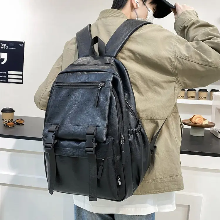 

Men's Leather Bapa Waterproof Traveling School Bag High Aesthetic Value Dual-oulder Bag for College Students And High S...