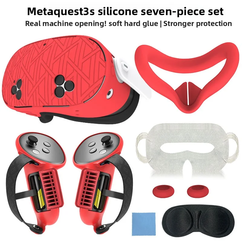 

7-Piece Silicone VR Headset Case Cover for Meta Quest 3S Scratch Resistant TPU Protective Accessory