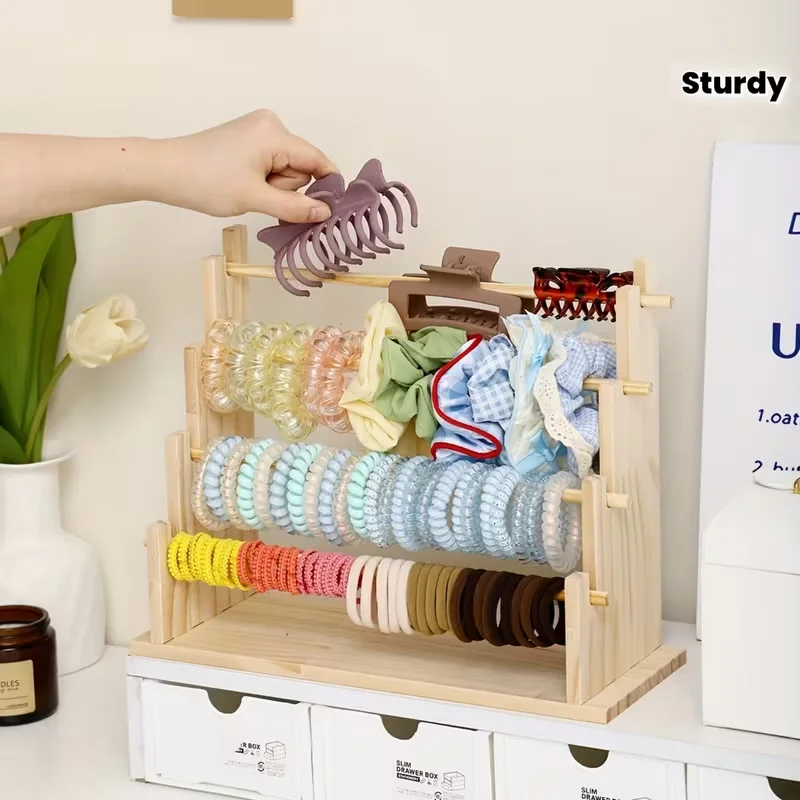 Aufbewahrungsartefakt für Haarschmuck aus Holz, Haarband-Ausstellungsständer mit großem Fassungsvermögen, Kinder-Haarring-Greifclip, Finishing Multi-La