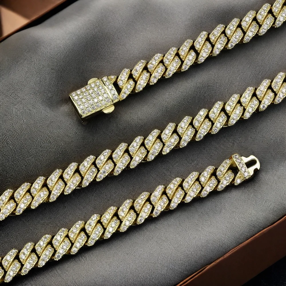Moissanite 8mm Cuban Chain in 925 Sterling Silver Iced Out Diamond Hiphop Rapper Moissanite Cuban Link Chain.