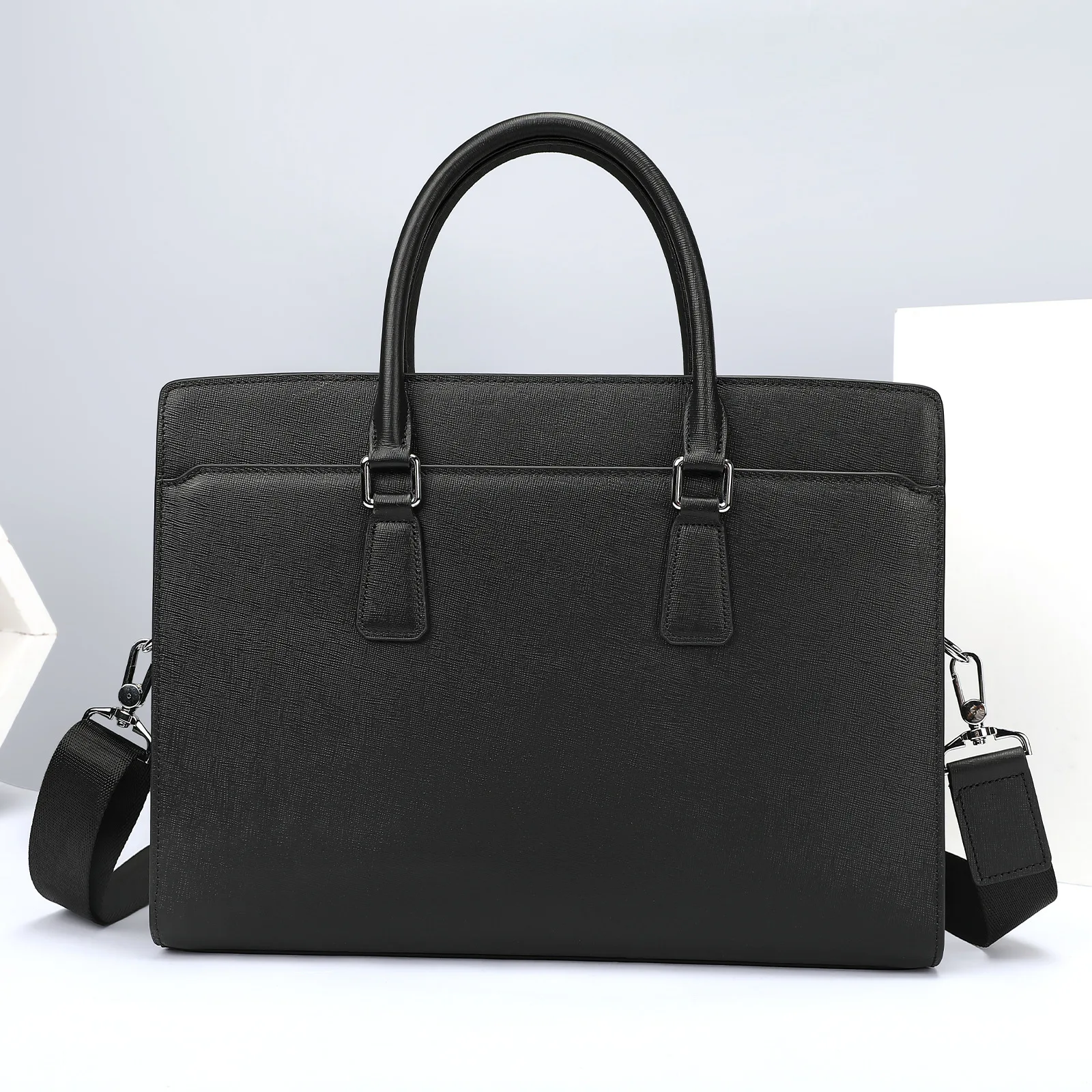 Men's Genuine Leather Briefcase with Lock Soft First Layer Cowhide Minimalist Business Bag for Office Travel Commute