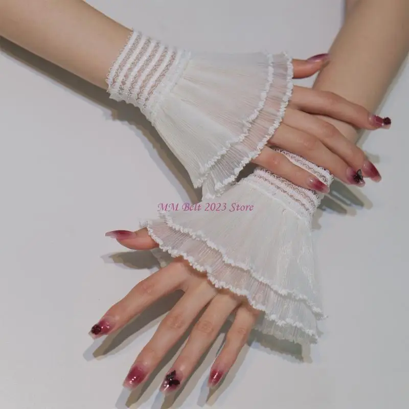 49ME Double Layer Sleeve Cuffs With Lace Accents Matching Various Clothing Styles