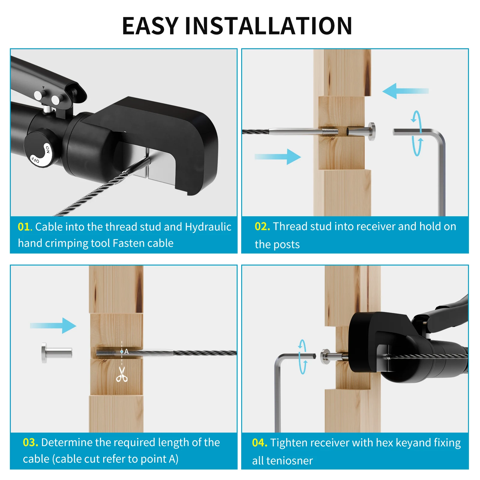 40 Pcs Round-Head Rod Invisible Connector, 1/8'' Invisible Cable Railing Kit