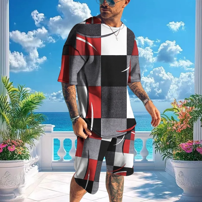 

Summer Men's Hot-selling Fashion Casual 3D Printing Men's Suit Breathable Quick-drying Comfortable Men's Crew Neck T-shirt Set