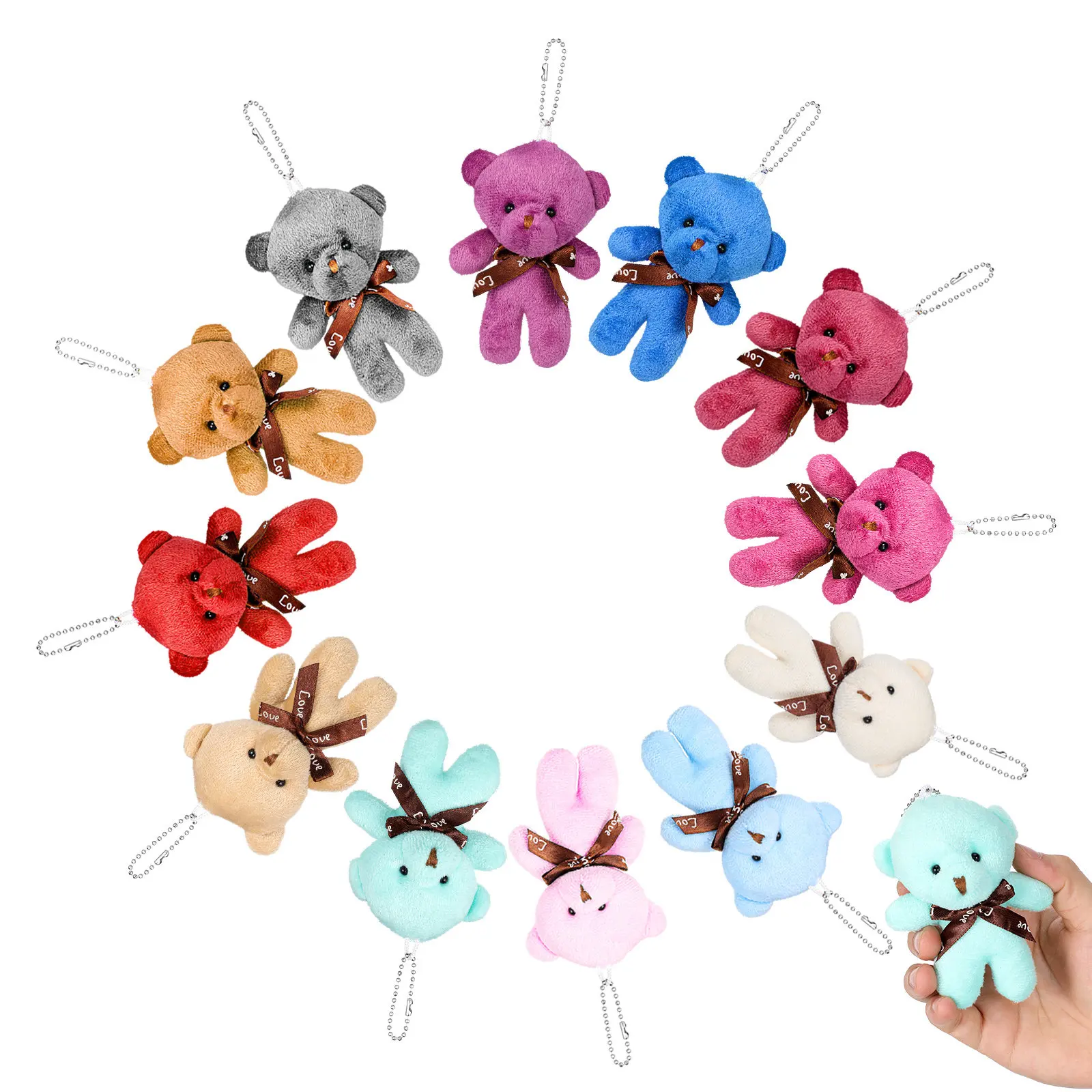 

12pcs Bear Keychain 12cm Mixed Color Mini Stuffed Animals for Mini Bears For Crafts Baby Shower Crafts Bulk Party Favors