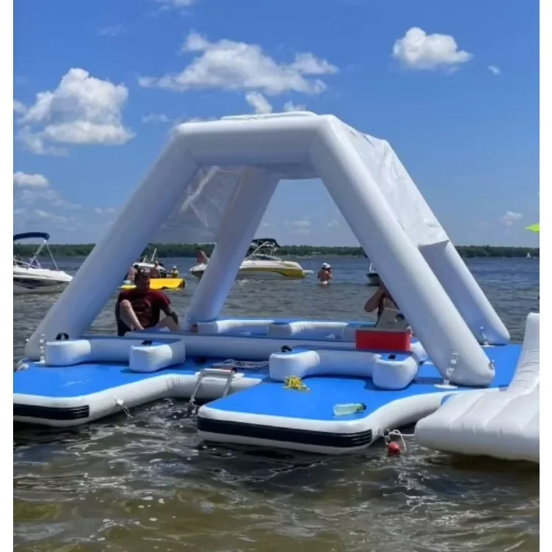 JWInflatable Floating Beach Island Water Park for Home Floating Water Sports Game and Play Model Boat for Beach or Pool