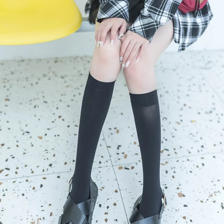 Spring thin Sexy Black White Soild Color Long Socks Women Over Knee Thigh High Stockings Lolita Ladies Girls Warm Knee Socks image 5