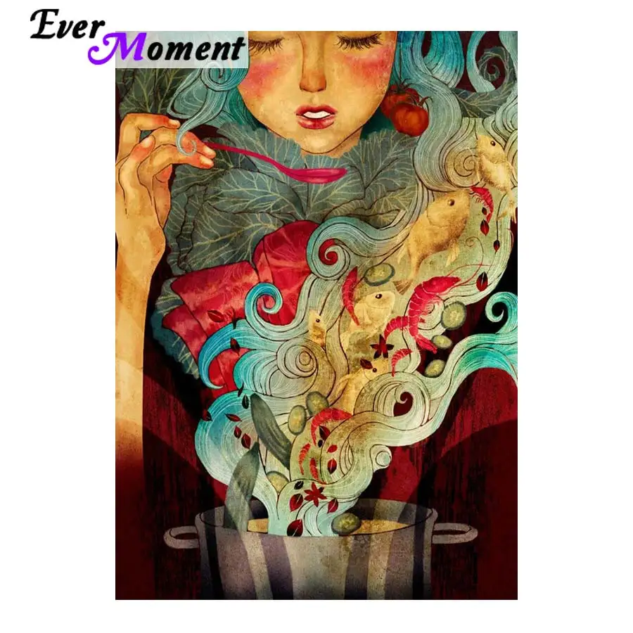 

Ever Moment Delicious Soup Tasting Girl DIY Diamond Painting for Dining Room Restaurant Wall Painting Full Square Stones ASF994