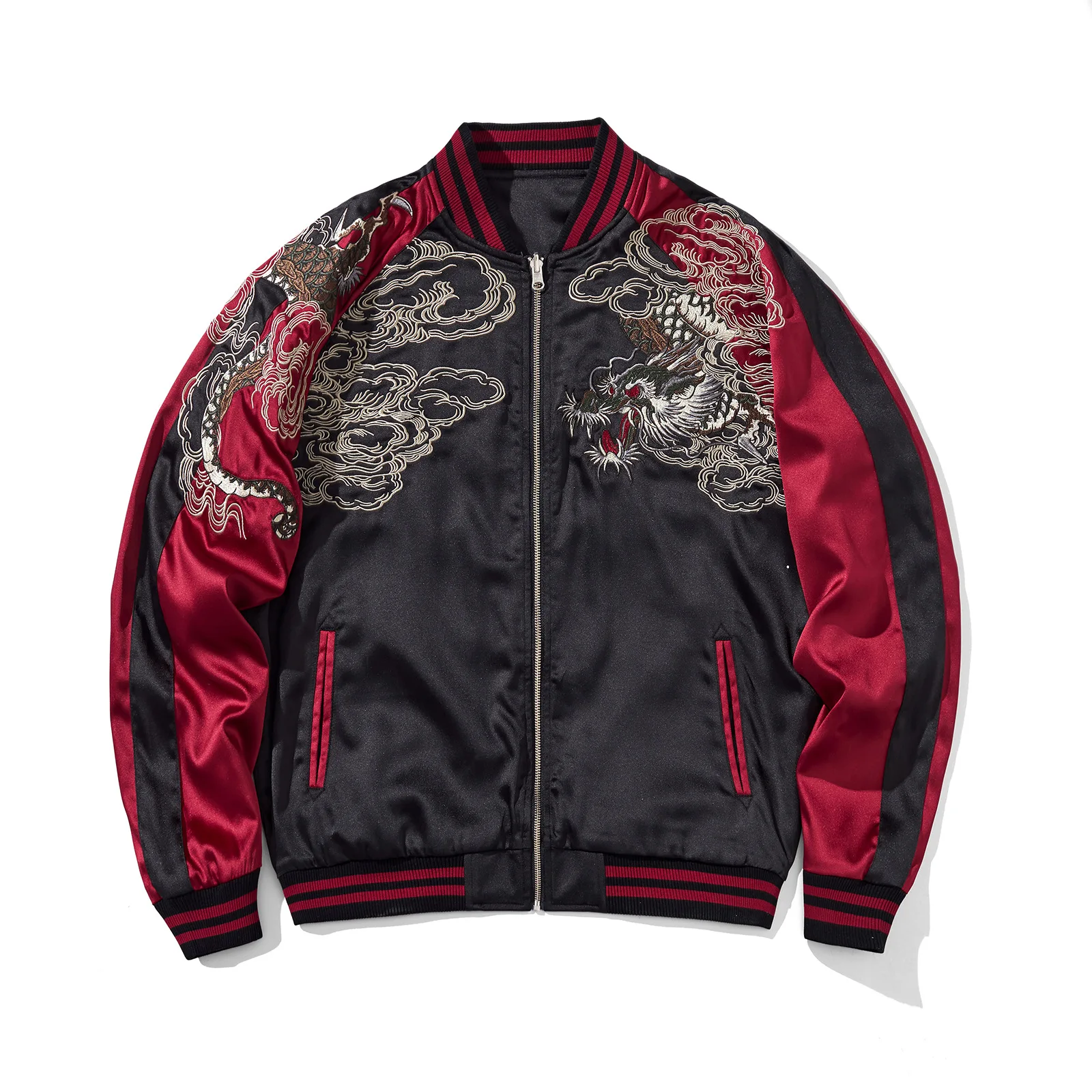 Sukajan Embroidery Baseball Jacket Men Satin Zipper Coat Hip Pop Punk Male Clothing Luxury Casual Cothes Brand D005A1