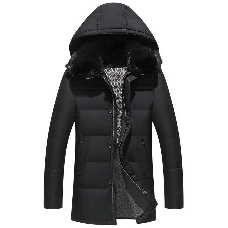 Chaqueta de invierno de Canadá para hombre, chaqueta de plumón de ganso cálida de largo medio, Parkas con Cuello de piel, abrigo impermeable para