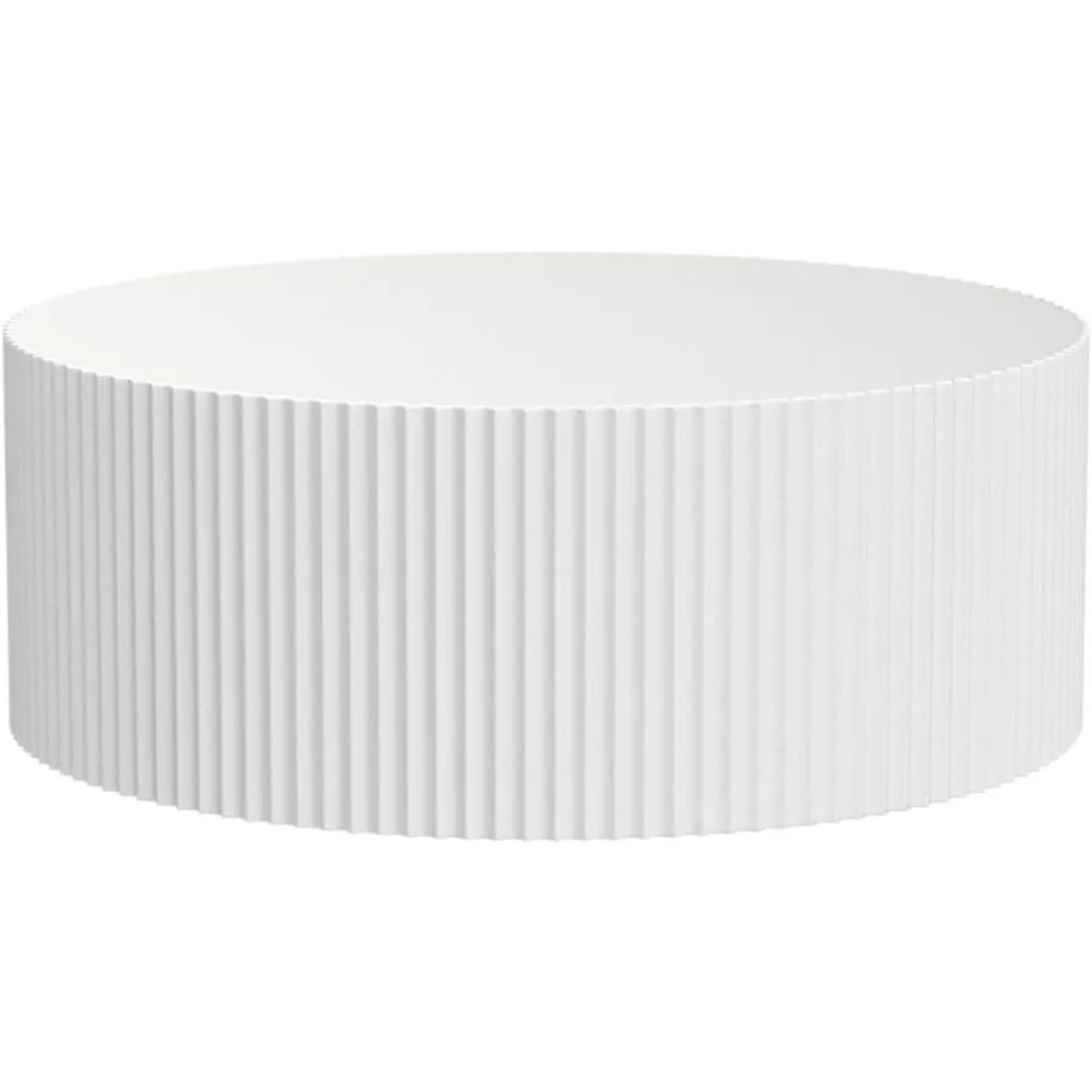 طاولة قهوة مستديرة بيضاء حديثة وبسيطة مقاس 35.43 بوصة مع تصميم مريح لغرفة المعيشة