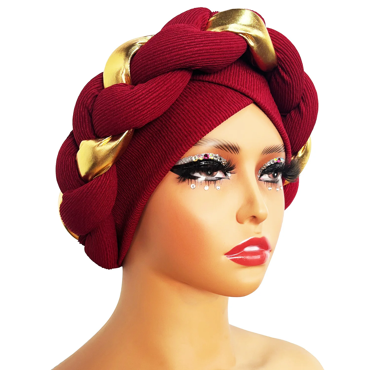 Elegante Turban Kappe Frauen Headwrap Motorhaube Afrikanische Dame Kopf Wraps Muslimischen Turbane Hut Abend Party Autogele Kopfbedeckung – Detail 4