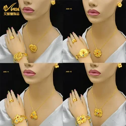 ANIID Dubai Indian Flower Colorful Cystal Jewellery Sets For Women Ethiopian Arabic Bride Gold Color Necklace Set Gift Wholesale