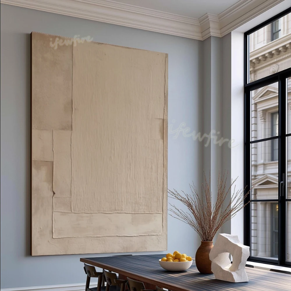 Modern Morandi Abstract Oil Painting on Canvas 100% Handmade beige-gray Wall Art Picture for Home Living Room Decor Image