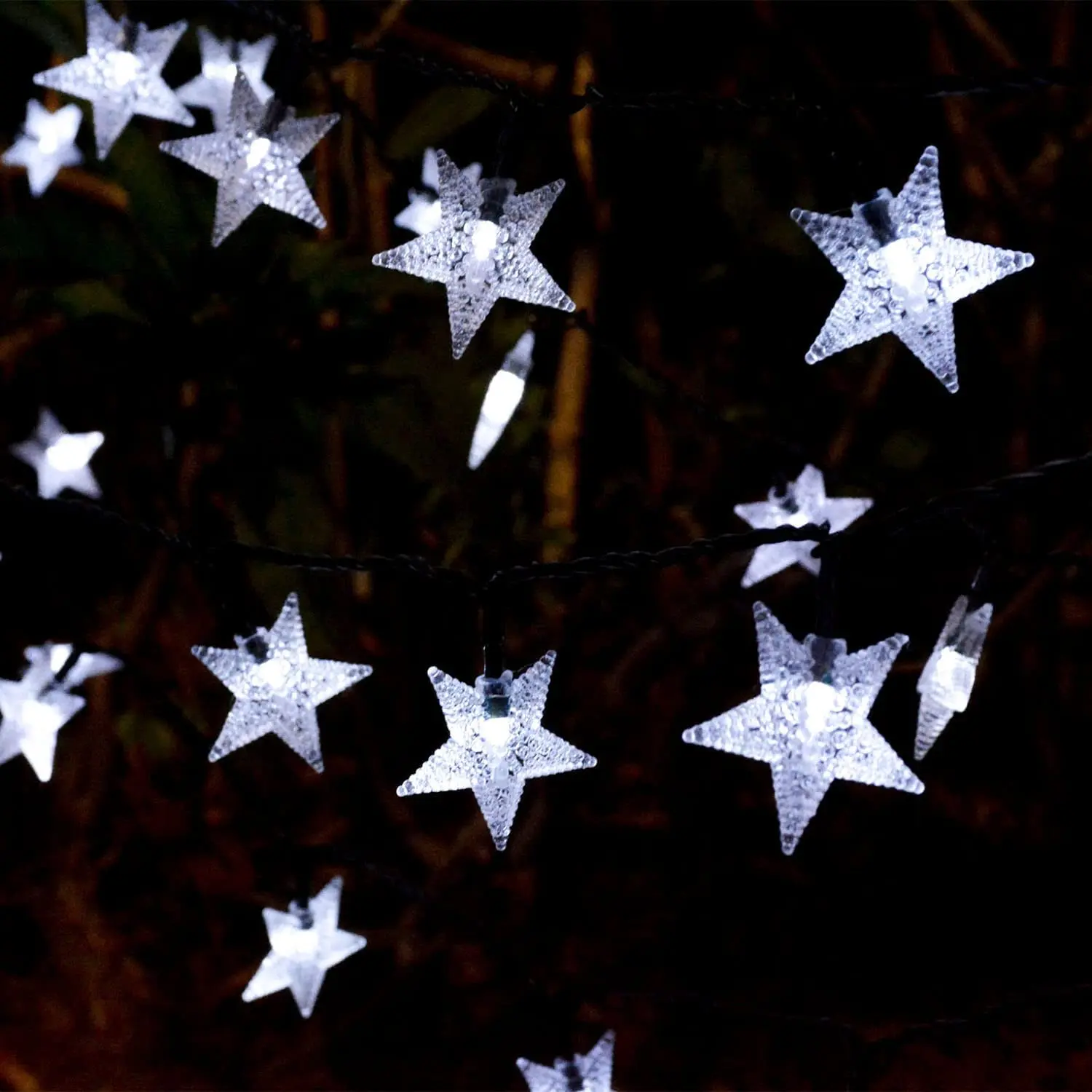 Imagem -02 - Decorações de Natal Solar Estrela String Luzes ao ar Livre 100 200 Leds Luz de Fadas para o Ano Novo Casamento Natal Festa Decoração