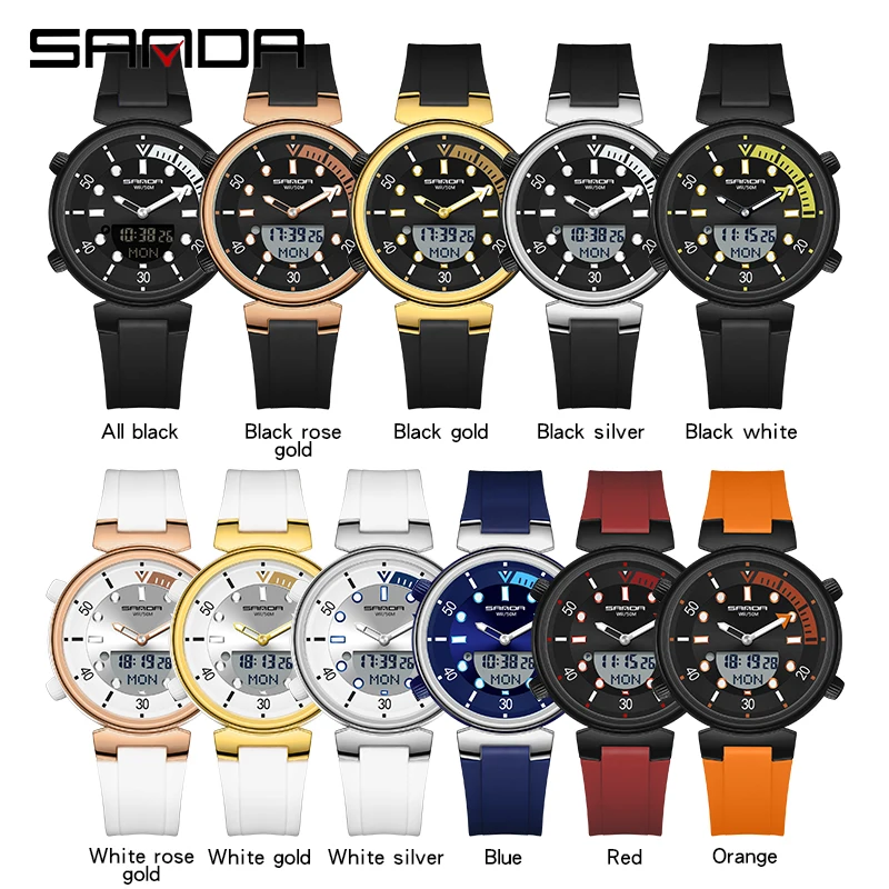 SANDA Sport Watch Men Small Dial Boys Girls Students LED Digital Watches Military Waterproof Dual Display Wristwatch Relogio