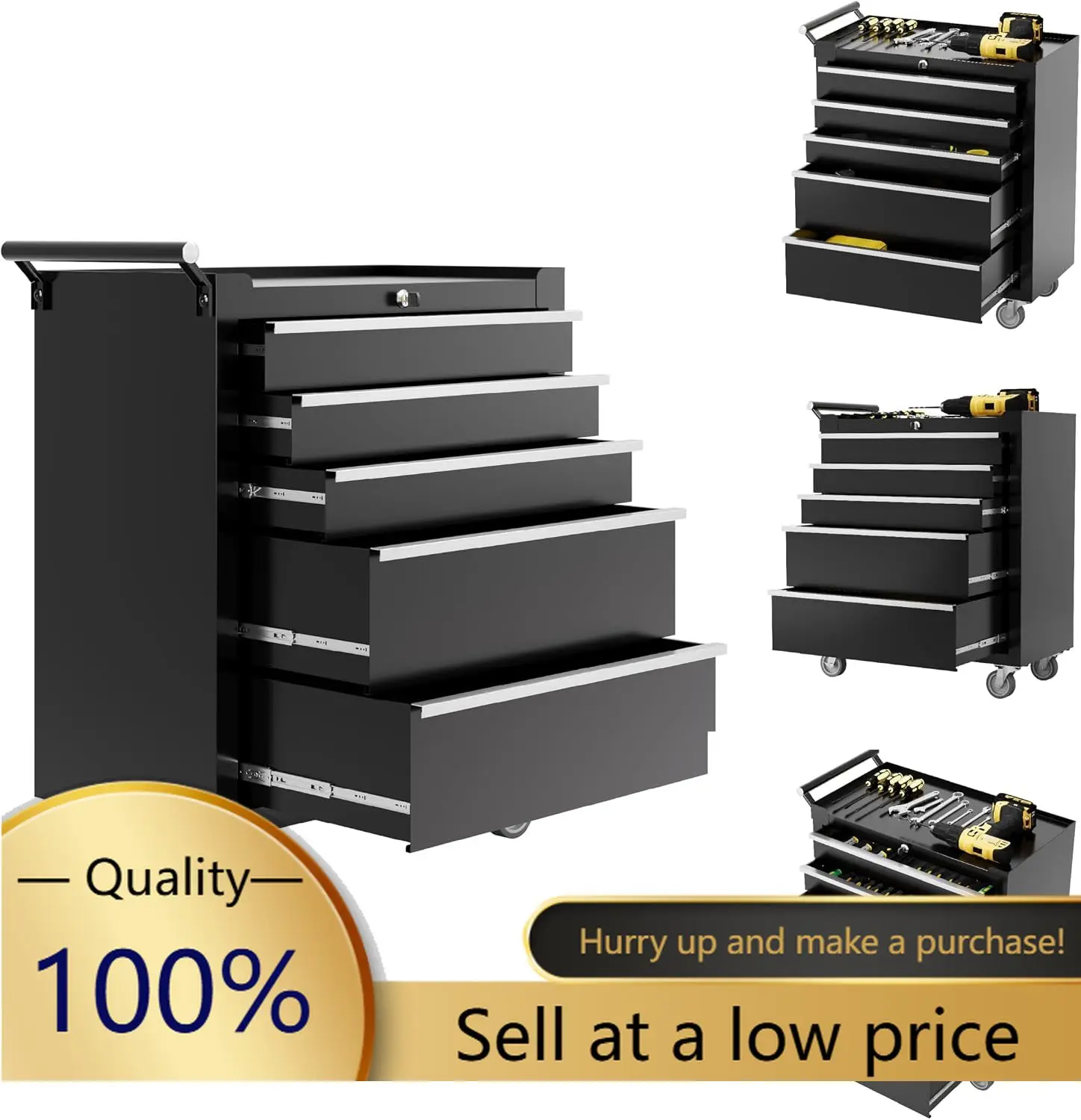 Rolling Tool Chest, 5 Drawers Tool Storage Cabinet, Toolbox with Wheels, Portable Tool Cabinet Organizer with Locking System & D